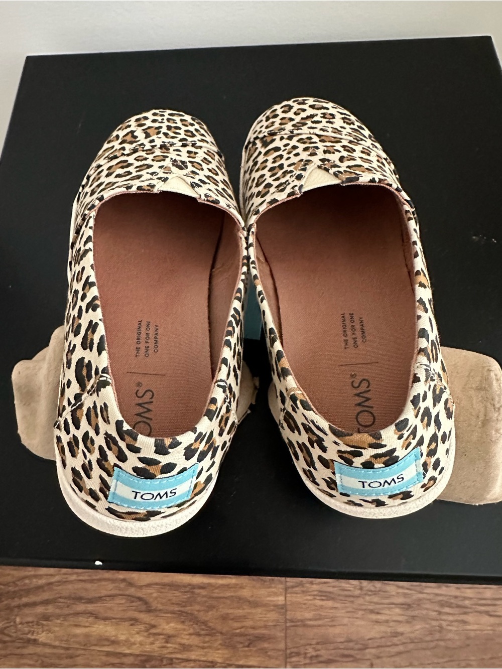 TOMS Leopard-Pattern Canvas Slip-Ons with Blue Heel Tab
